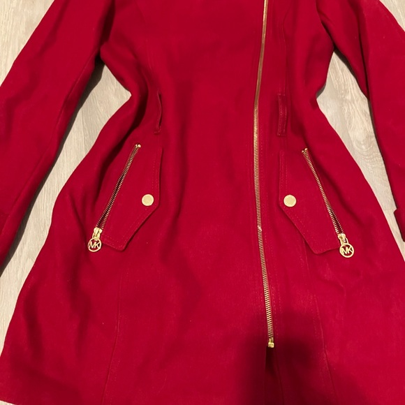 Michael Kors Red Trench Coat with Gold Accents - Picture 4 of 7
